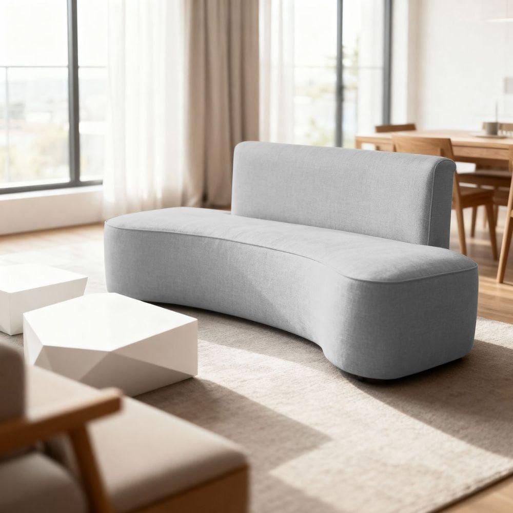 Sofá Forma Orgânico 3 Lugares Recepção Sala Curvo Escritório Cinza