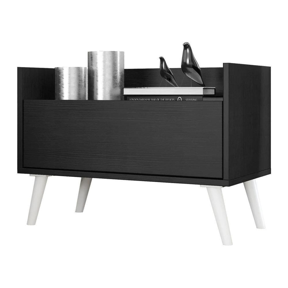 Mesa De Cabeceira 80Cm Retrô Multimóveis V4000 Preta/Branca Preto/Branco