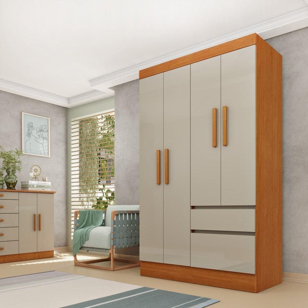 Roupeiro Oregon 4 Portas E 2 Gavetas Tcil Cinamomo/off