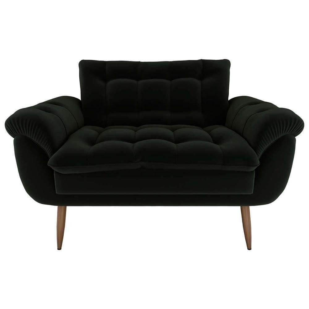 Sofá 2 Lugares Pequeno 1,25 Pés Em Madeira Maciça Xangai Veludo Preto Matrix Veludo Preto