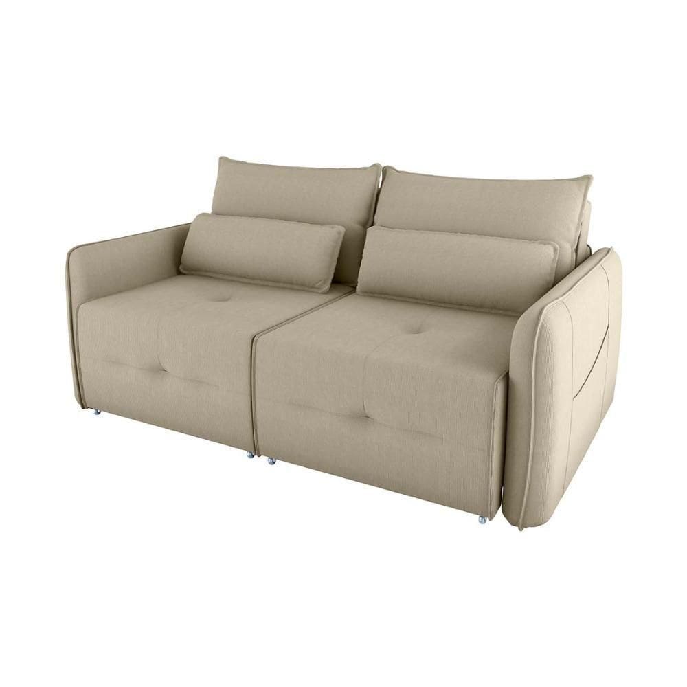 Sofá Cama 2 Lugares Com Almofadas 205cm Celine Suede Bege Matrix Suede Bege