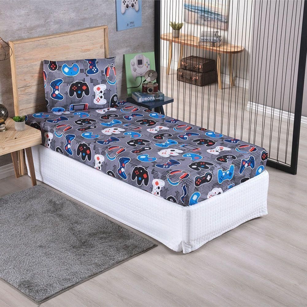 Jogo De Cama Lençol Solteiro Alegria 2 Peças Play Game - 100% Poliéster