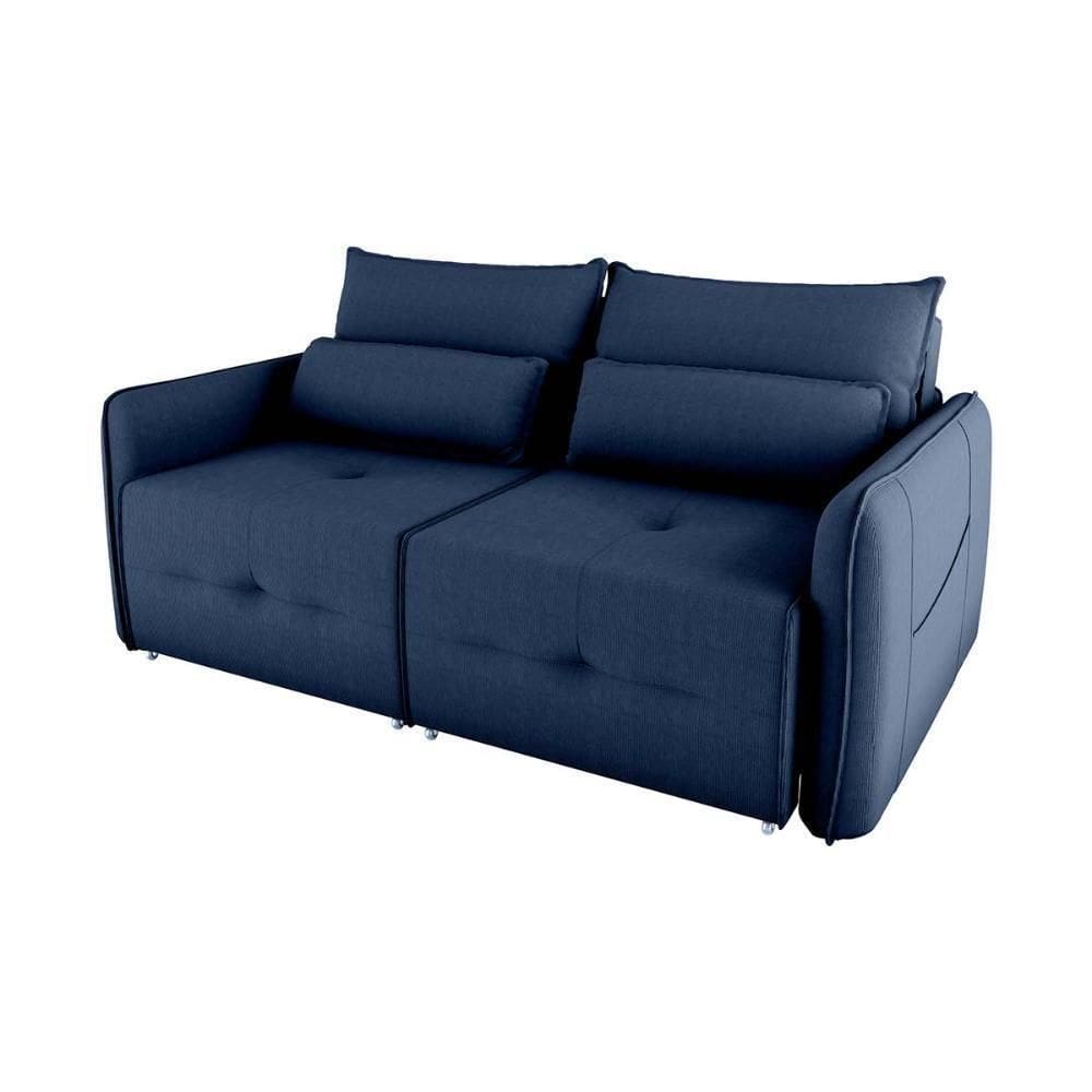 Sofá Cama 2 Lugares Com Almofadas 205cm Celine Suede Azul Matrix Suede Azul