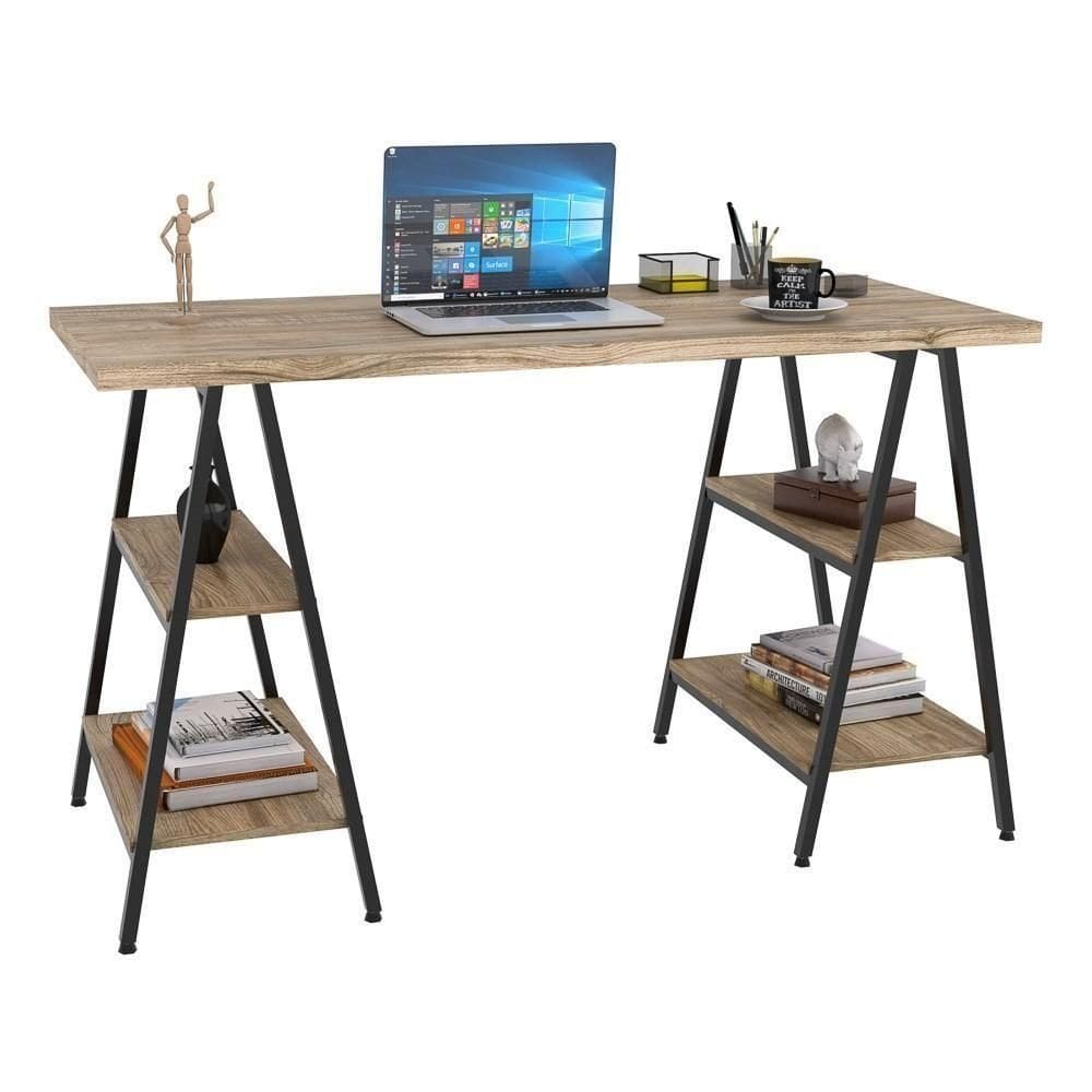 Mesa Escrivaninha Cavalete 135cm Estilo Industrial Prisma C08 Carvalho/preto - Mpozenato