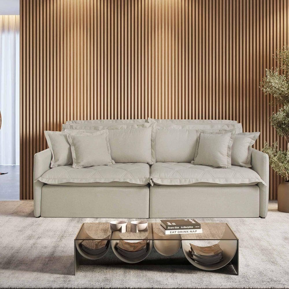 Sofá Retrátil E Reclinável Iris 2,00m Linho Cor Bege 2340 Usb Sem Kit Usb