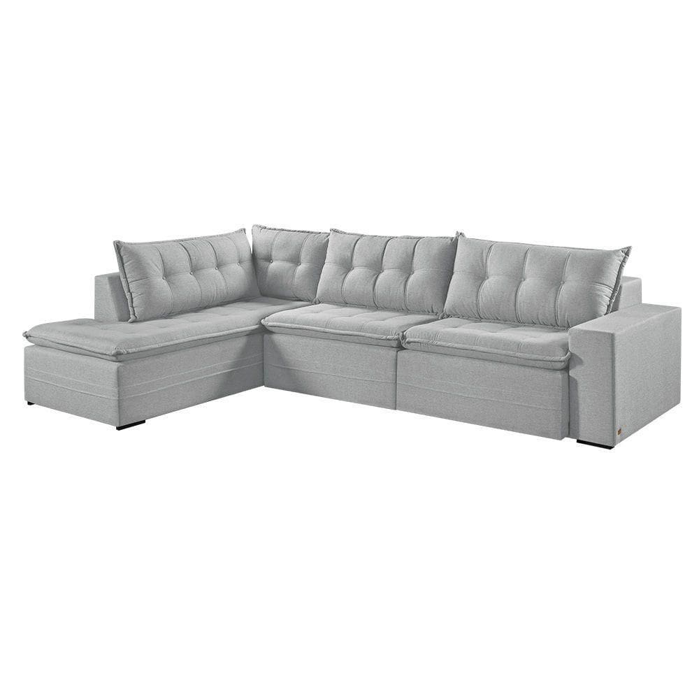 Sofá Retratil Com Chaise Esquerda Titan 7 Lugares 3,56m Tecido Linho Cor Gelo 2322