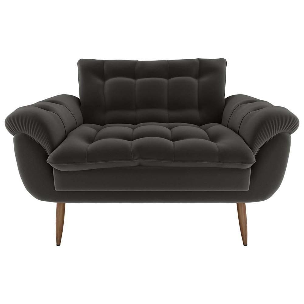 Sofá 2 Lugares Pequeno 1,25 Pés Em Madeira Maciça Xangai Veludo Cinza Matrix Veludo Cinza