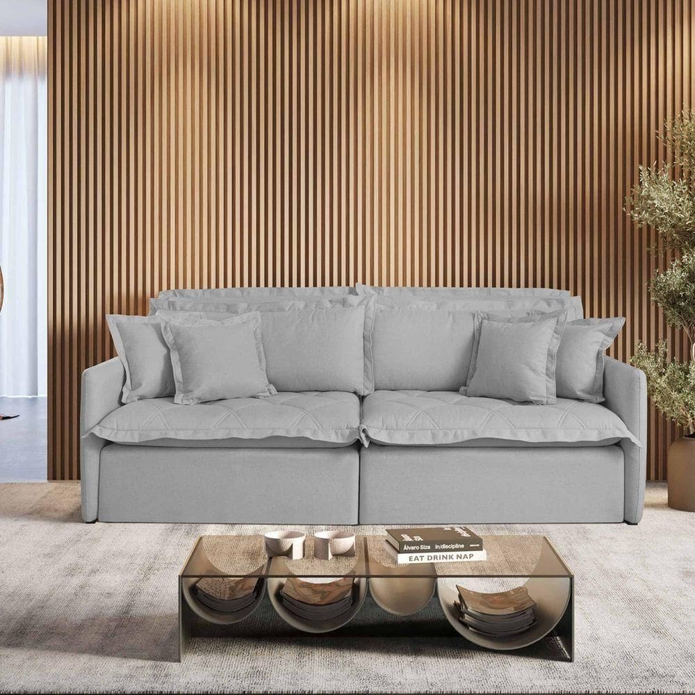 Sofá Retrátil E Reclinável Iris 2,60m Linho Cor Cinza 2341 Usb Sem Kit Usb