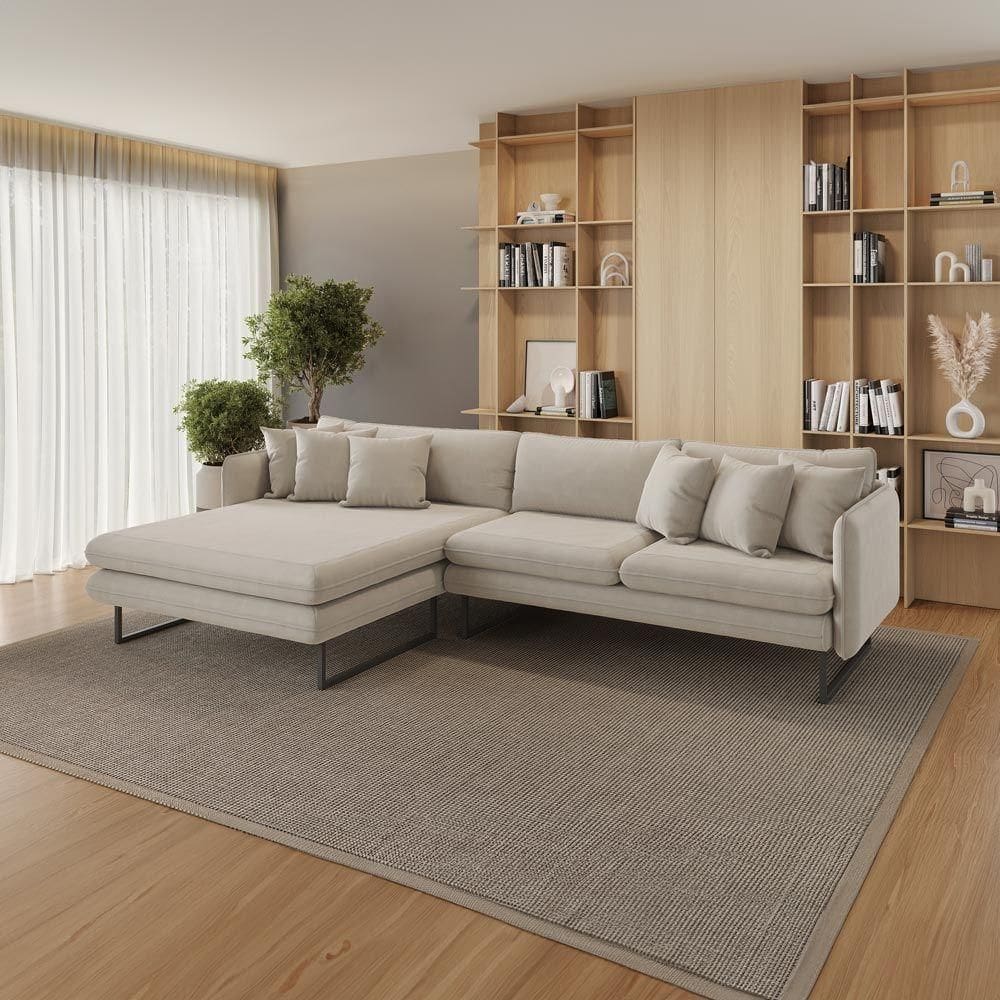 Sofá Jade Com Chaise Lateral Esquerda 2,84m Em Linho Cor Cinza 2521