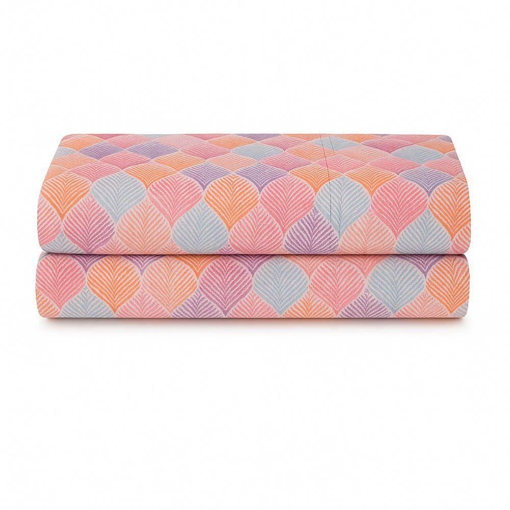 Lençol De Cima Avulso Luar Estampado Casal 01 Peça Malha 100% Algodão - Salmão Geométrico
