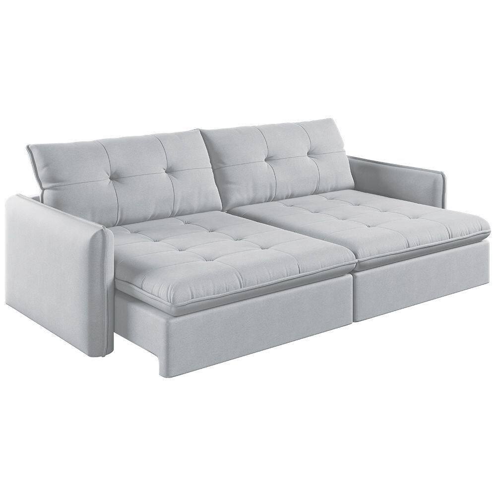 Sofá Retrátil E Reclinável Lavanda 2,60m Linho Cor Gelo 2322