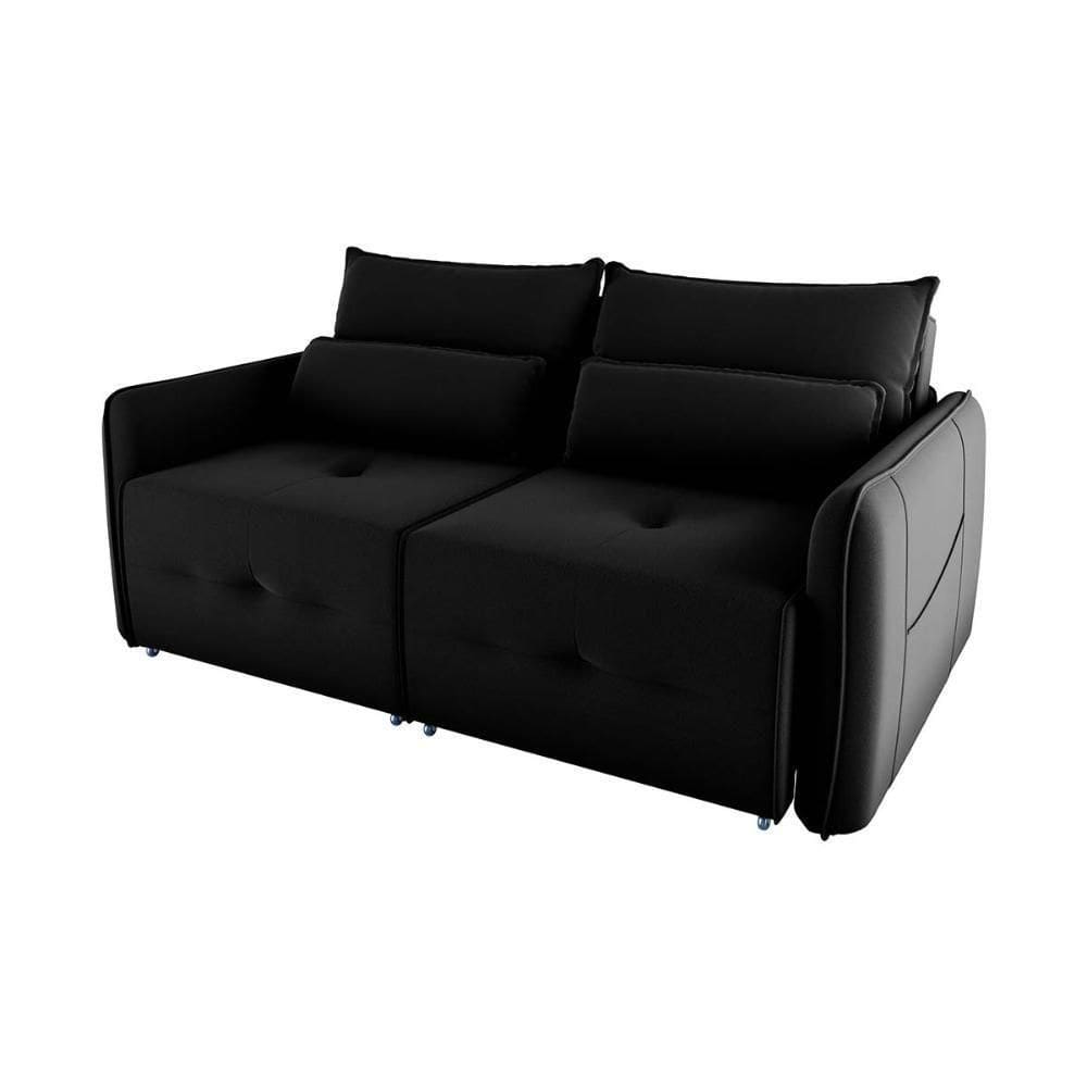 Sofá Cama 2 Lugares Com Almofadas 205cm Celine Veludo Preto Matrix Veludo Preto