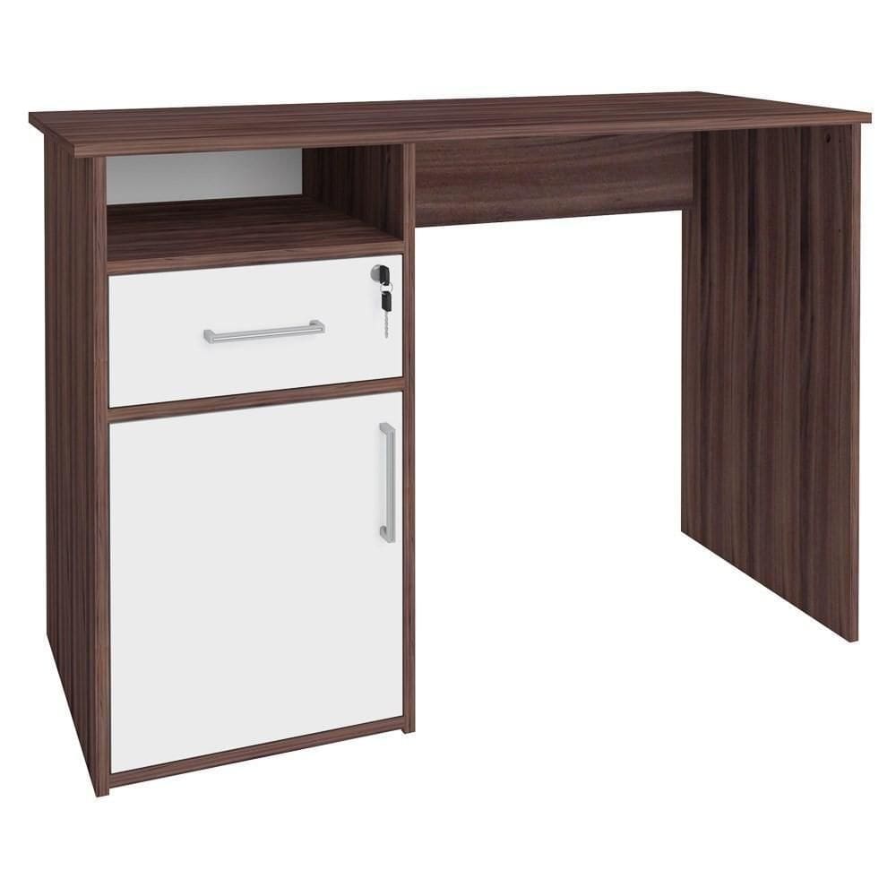 Escrivaninha Mesa Para Escritório 1 Porta 1 Gaveta Mobile Hall Ipê/branco Artany