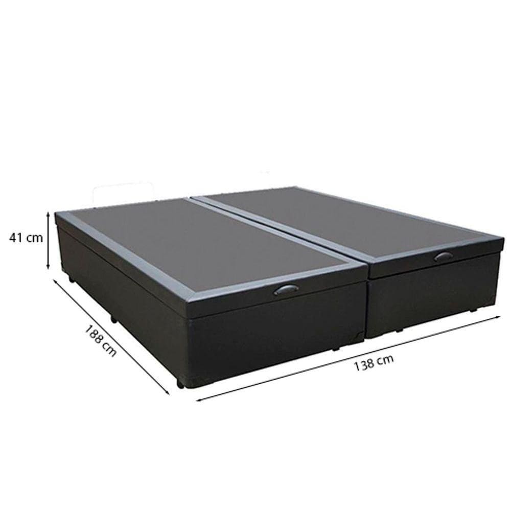 Cama Box Baú Casal 138 Bipartido Tecido Sintético Preto Com Colchão Espuma D20 - Tampo Preto Bello Box 12cm