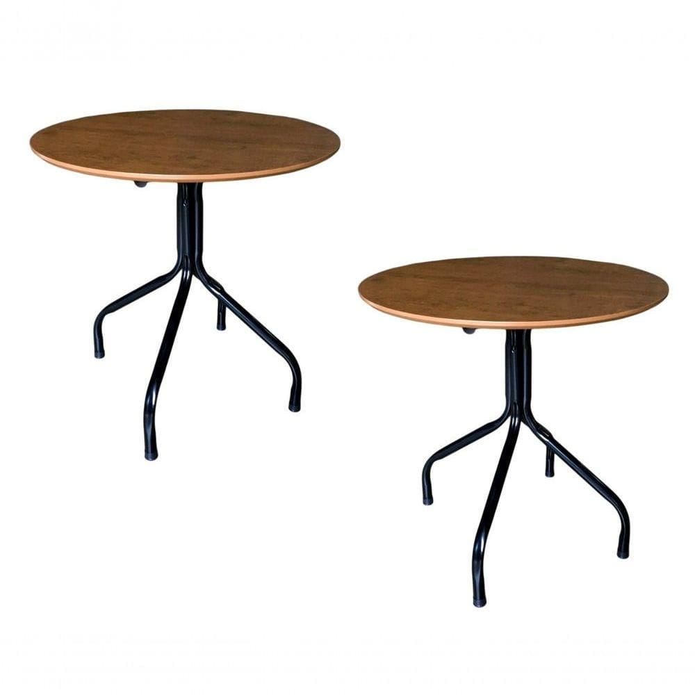 Kit 2 Mesas Moema 80x80 Imbuia Base Preta