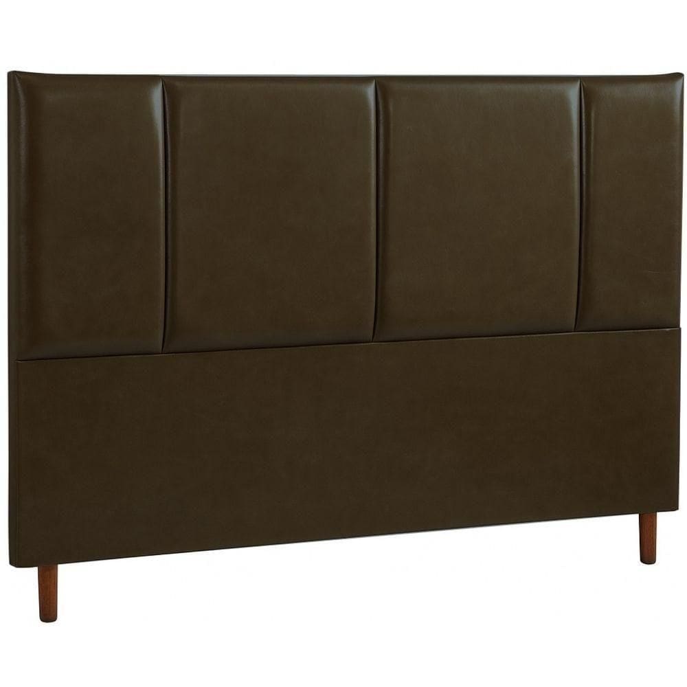 Cabeceira Estofada Casal Panamá Couro Marrom 140 Cm