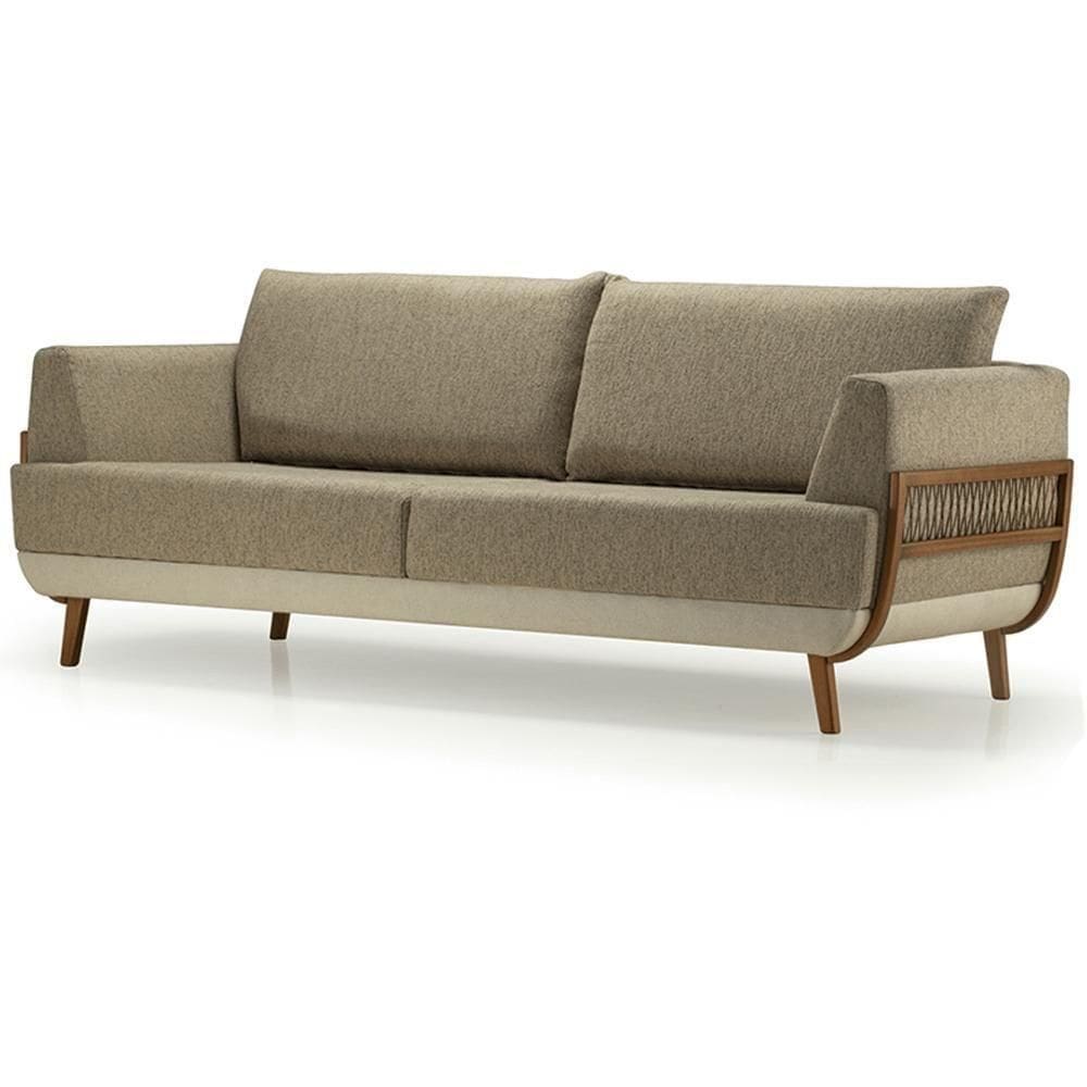 Sofá Blendi Ozki 220 Cm Madeira Eucalipto Cedro Tecido Composê Cinza E Bege Corda Redonda Canela