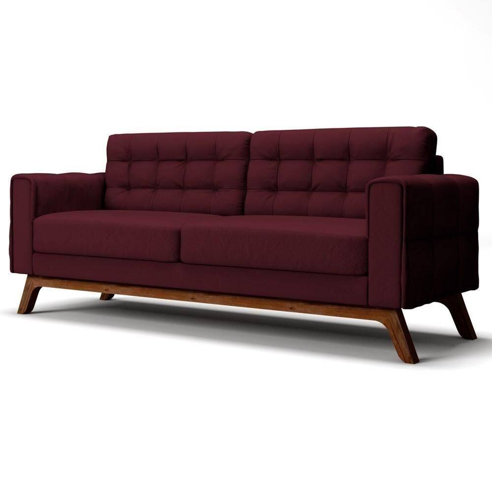 Sofá 180 Cm 3 Lugares Sandero C-278 Veludo Marsala - Domi
