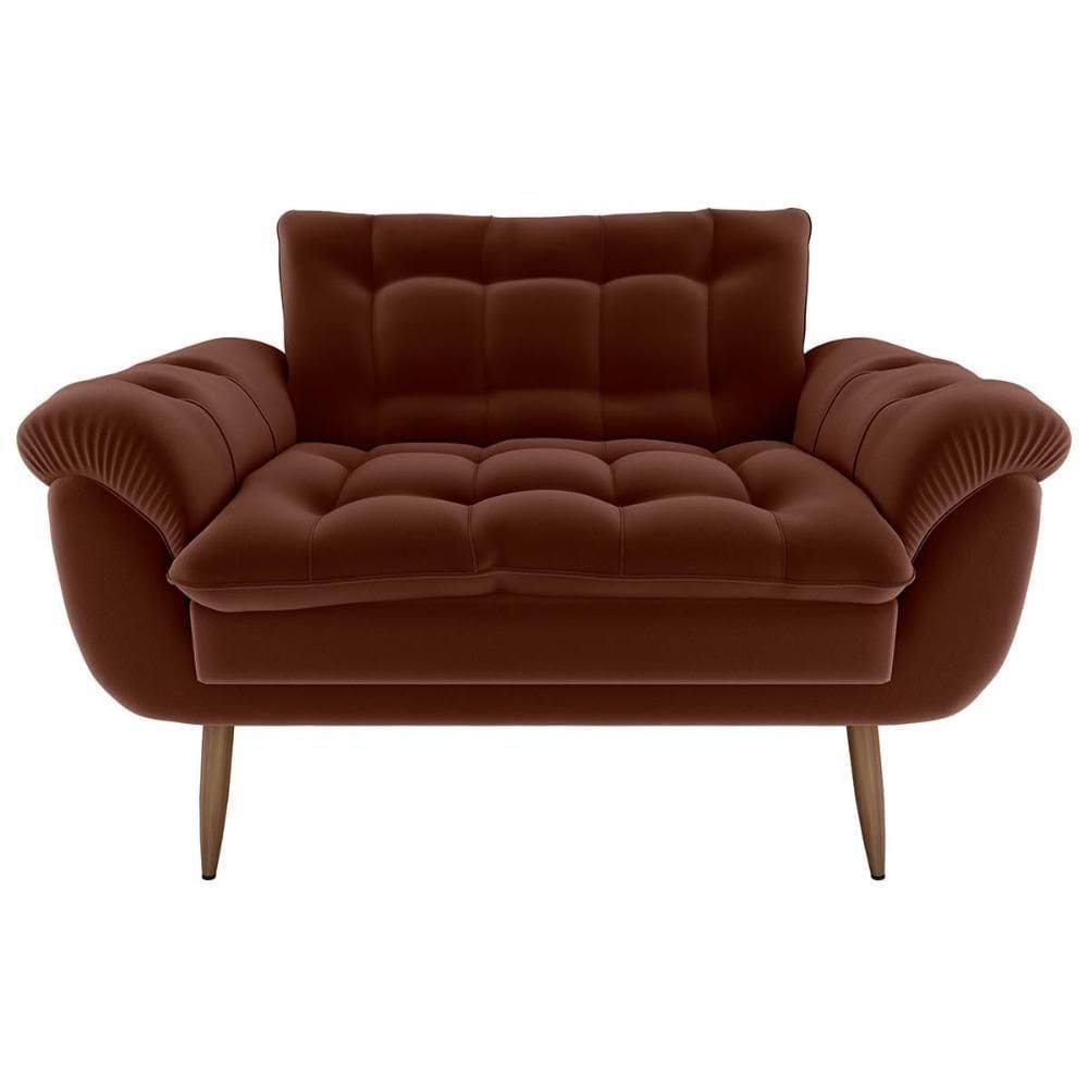Sofá 2 Lugares Pequeno 1,25 Pés Em Madeira Maciça Xangai Veludo Ferrugem Matrix Veludo Ferrugem