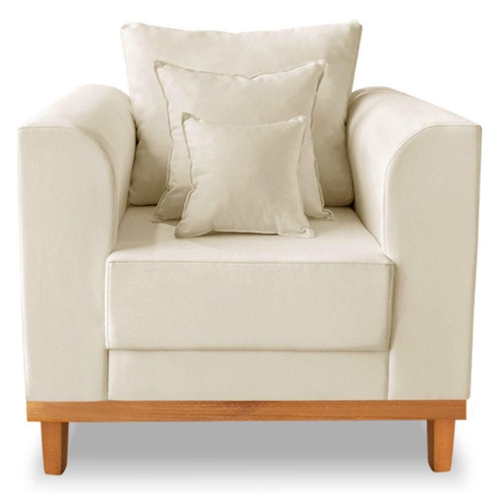 Poltrona Estofada Decorativa Beny Tecido Linho Bege