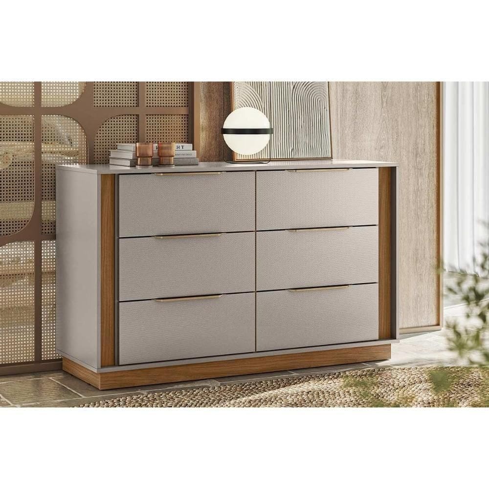 Cômoda De Quarto Giardino C- 6 Gavetas Nogueira Touch-nude - Demóbile