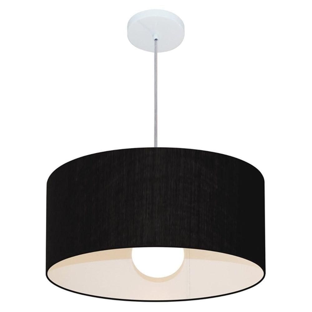 Lustre Pendente Cilíndrico Md-4052 Cúpula Em Tecido 50x21cm Preto - Bivolt