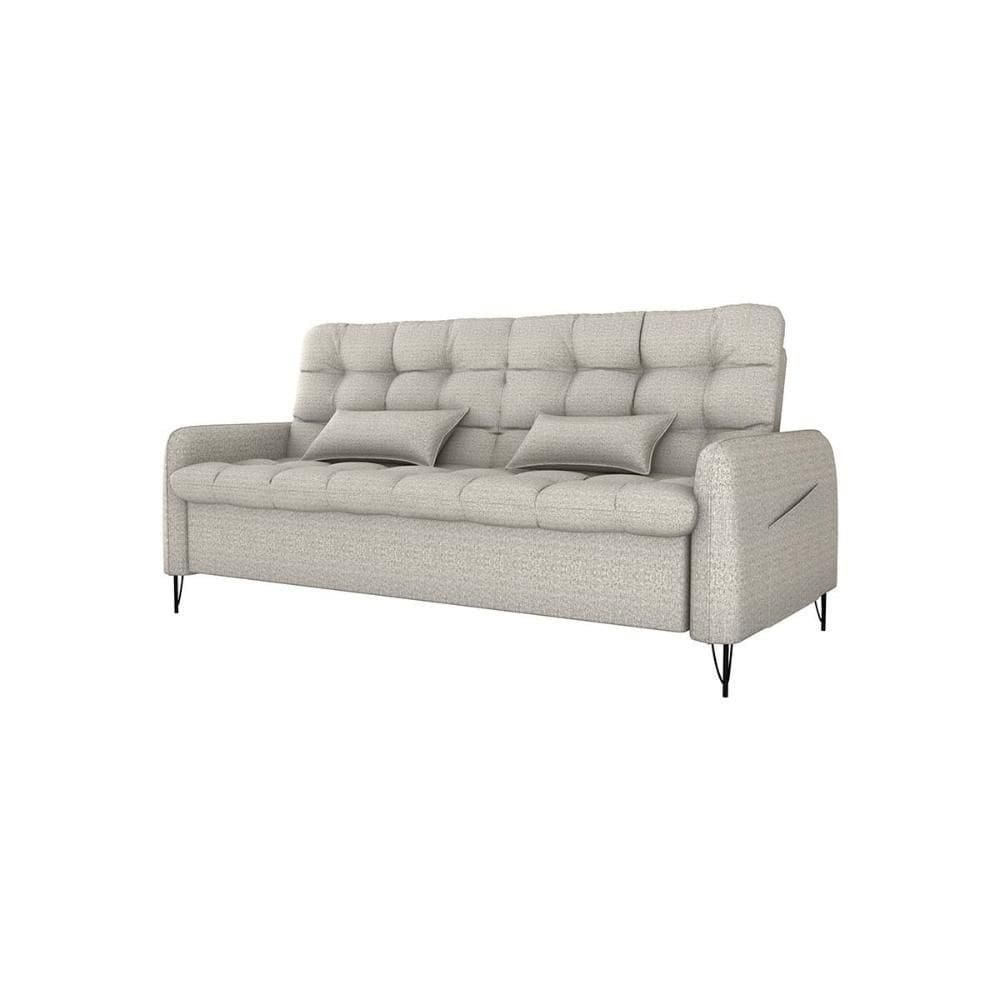 Sofá Cama Reclinável Com Almofadas 3 Lugares 200cm Pillar Linho Mileniun Palha Matrix Linho Mileniun Palha