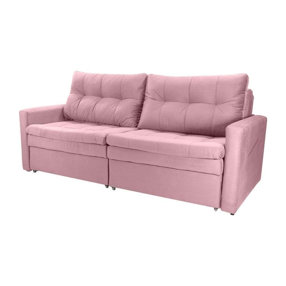 Sofá Cama Reclinável 2 Lugares 220cm Nayla Veludo Turkey Rosa Matrix Veludo Turkey Rosa