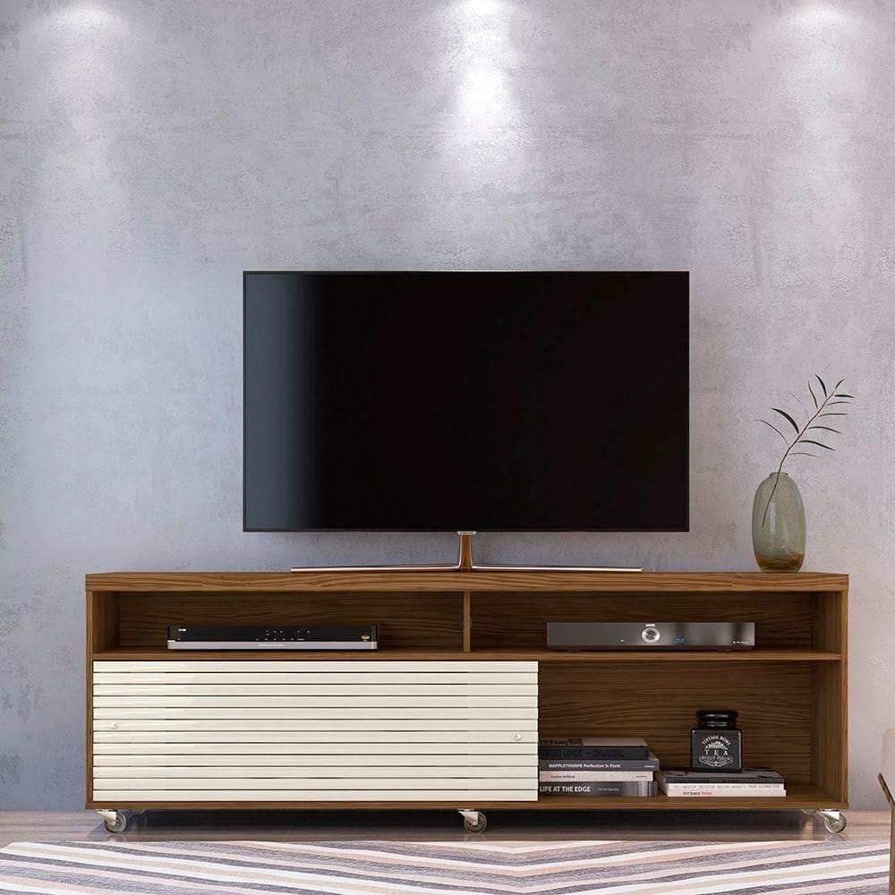 Rack Tv 75pol 182cm Bancada Para Sala Nerion M20 - D`rossi Naturale E Off White