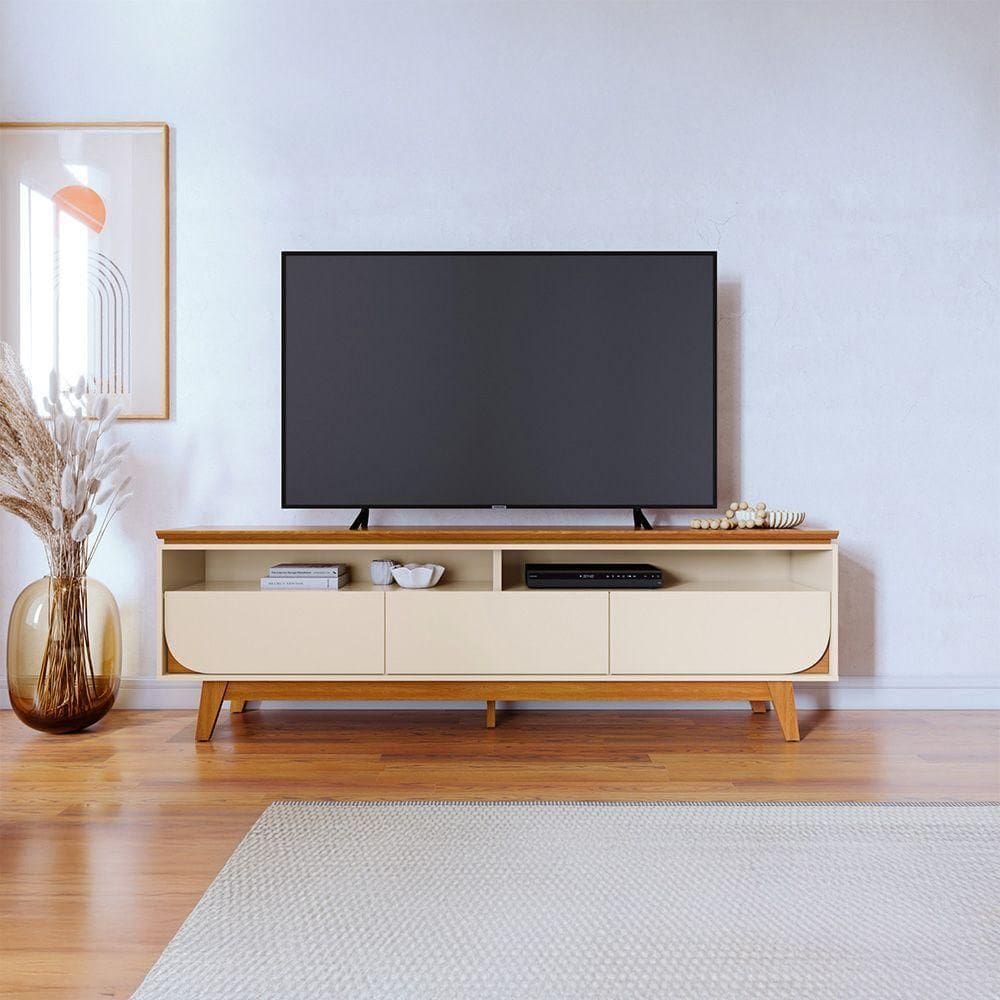 Rack Tv 75 Pol 200cm Bancada Para Sala Elarin Cinamomo-off White M20 - D`rossi