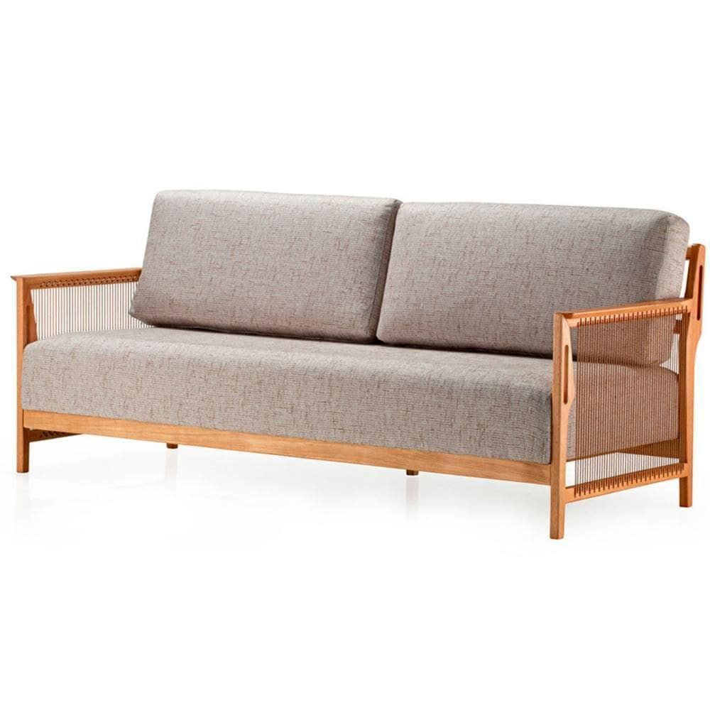 Sofá Los Ozki 160 Cm Madeira Eucalipto Cedro Tecido 430c Corda Redonda Canela