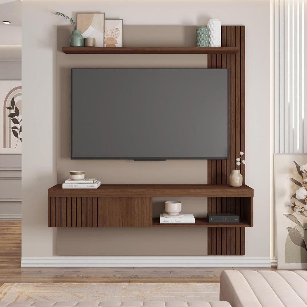 Painel Tv 55 Pol 150cm Bancada Suspensa Ripado Luana C01 - D`rossi Fendi-havana