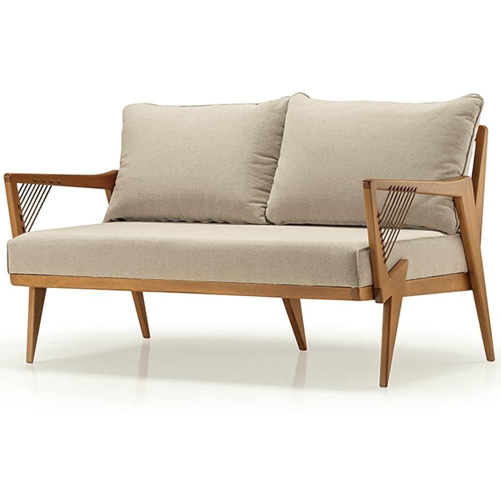Sofá Alva Ozki 138 Cm Madeira Eucalipto Cedro Tecido Bege Corda Couro Reconstituído