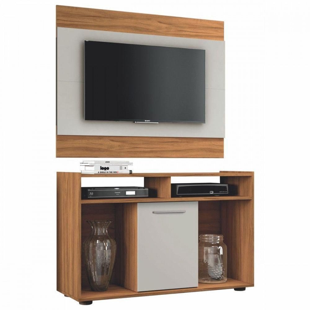 Rack Com Painel Para 43 Polegadas Notável Freijó Trend Com Off White