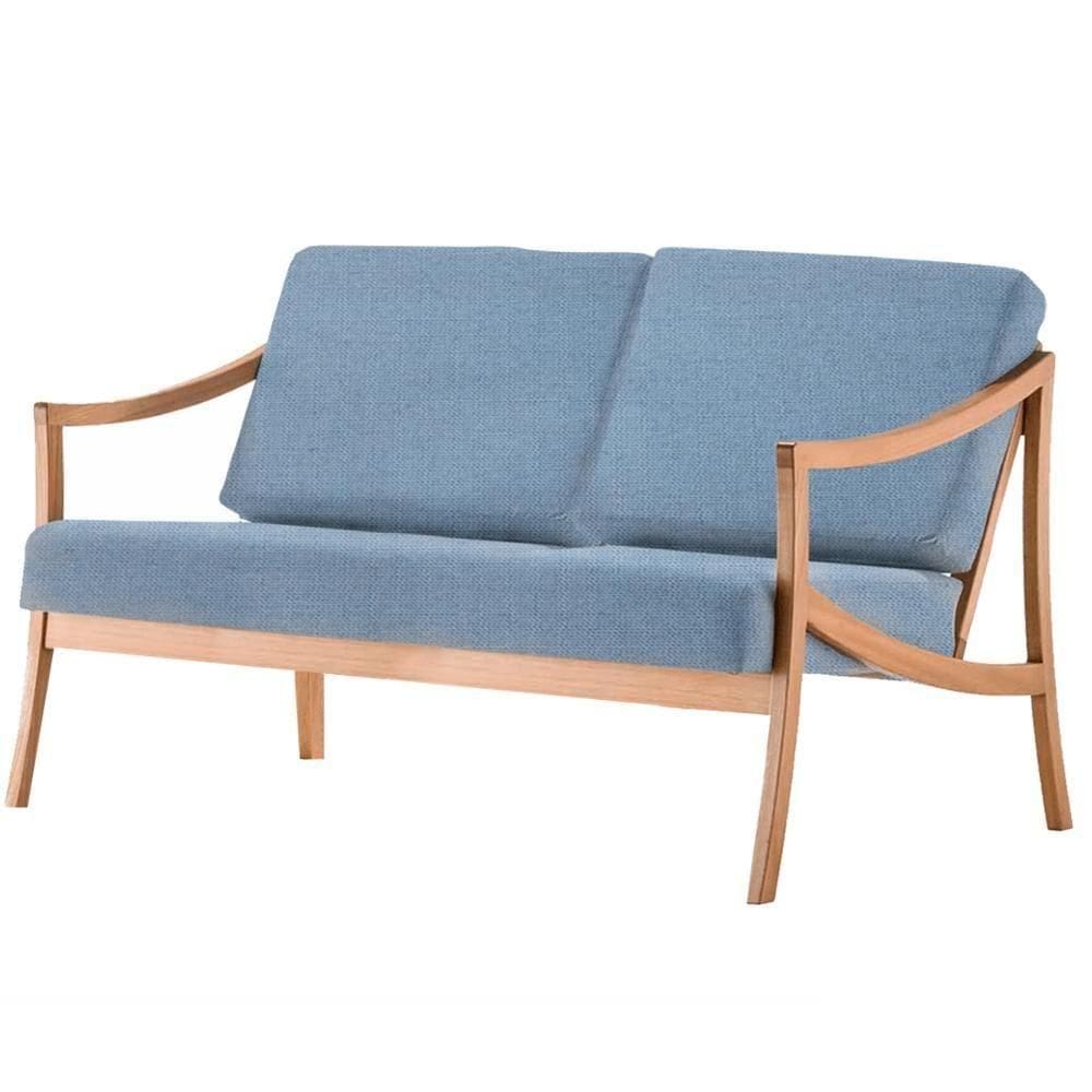 Sofá Navi Ozki 136 Cm Madeira Eucalipto Cedro Tecido Azul Corda Redonda Rami