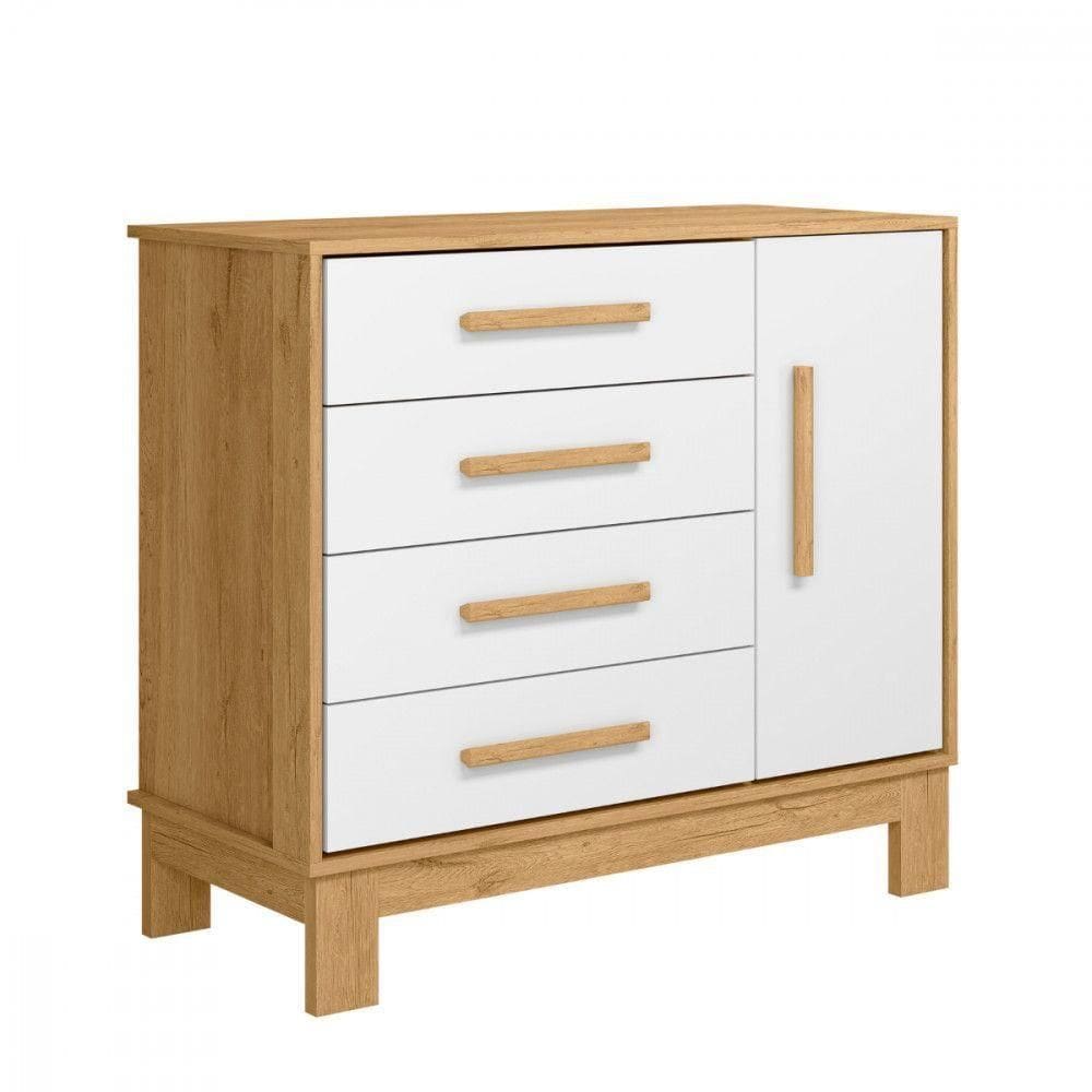 Cômoda Slim 1 Porta 4 Gavetas Freijo Off White Qmovi Freijo Com Off White