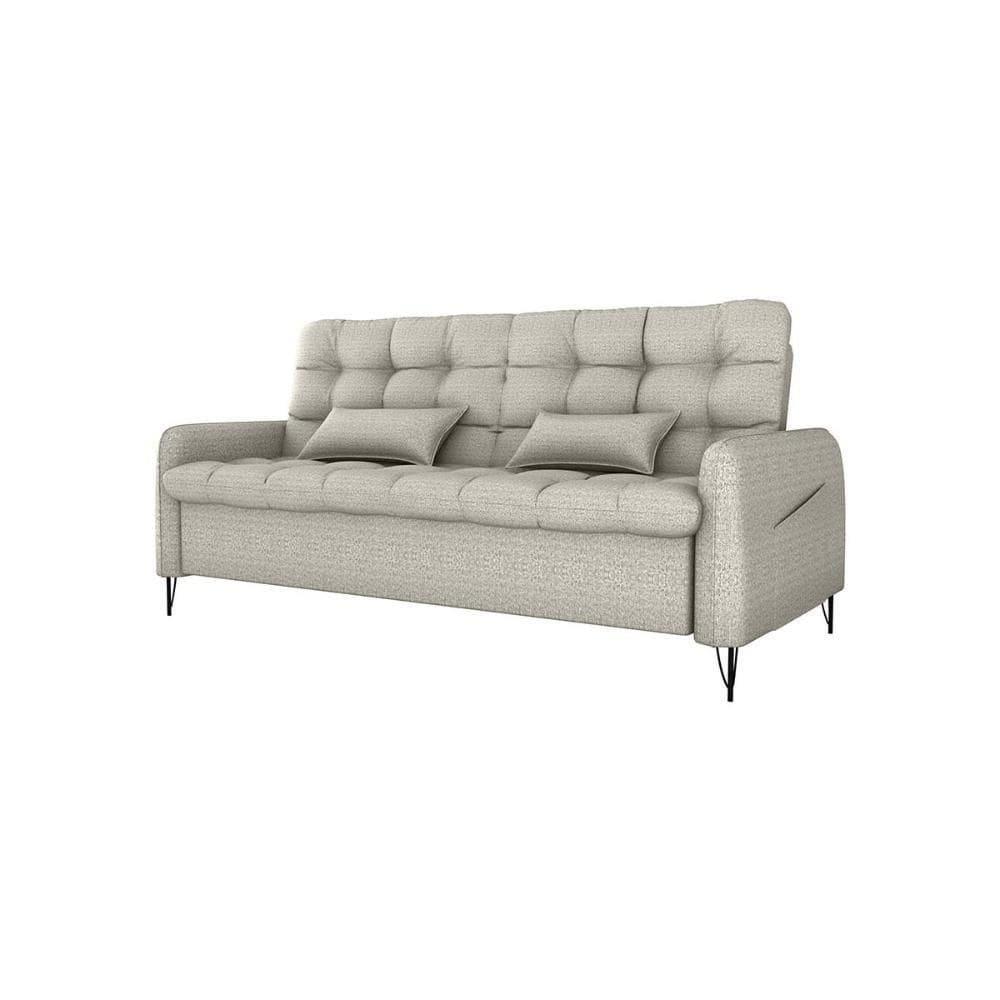 Sofá Cama Reclinável Com Almofadas 3 Lugares 200cm Pillar Linho Cinza Matrix Linho Cinza