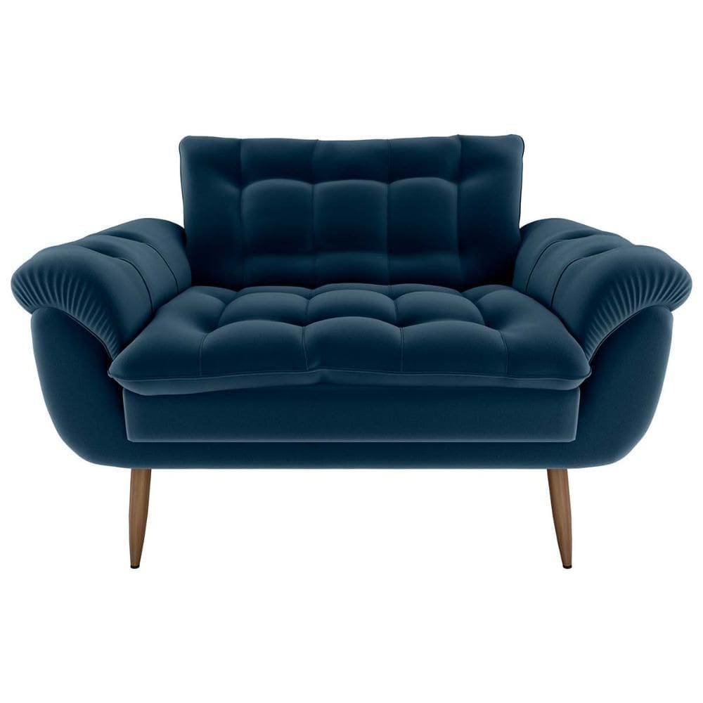 Sofá 2 Lugares Pequeno 1,25 Pés Em Madeira Maciça Xangai Veludo Azul Matrix Veludo Azul