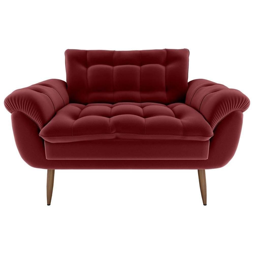 Sofá 2 Lugares Pequeno 1,25 Pés Em Madeira Maciça Xangai Veludo Vermelho Matrix Veludo Vermelho