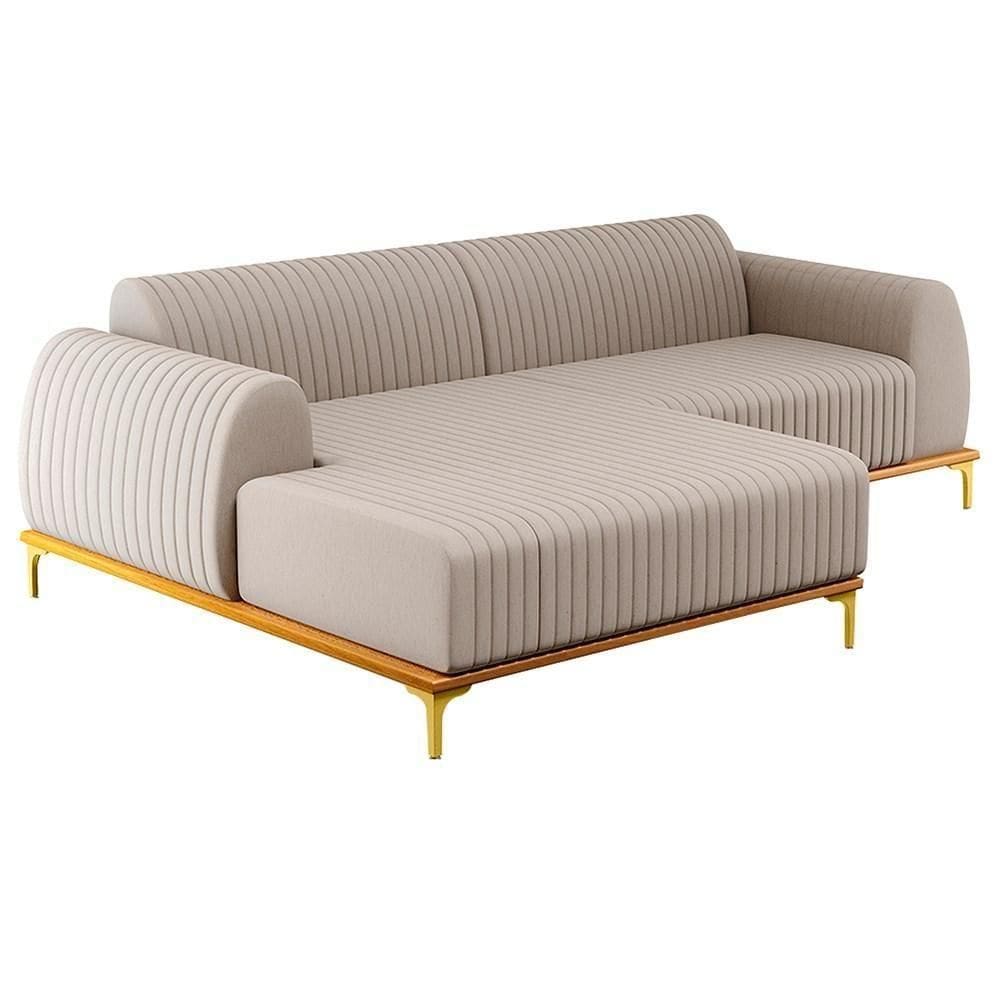 Sofá 255cm 4 Lugares Com Chaise Esquerdo Pés Gold Molino C-107 Linho Bege - Domi