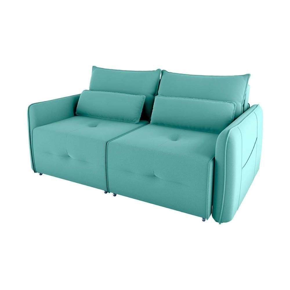 Sofá Cama 2 Lugares Com Almofadas 205cm Celine Veludo Verde Menta Matrix Veludo Verde Menta