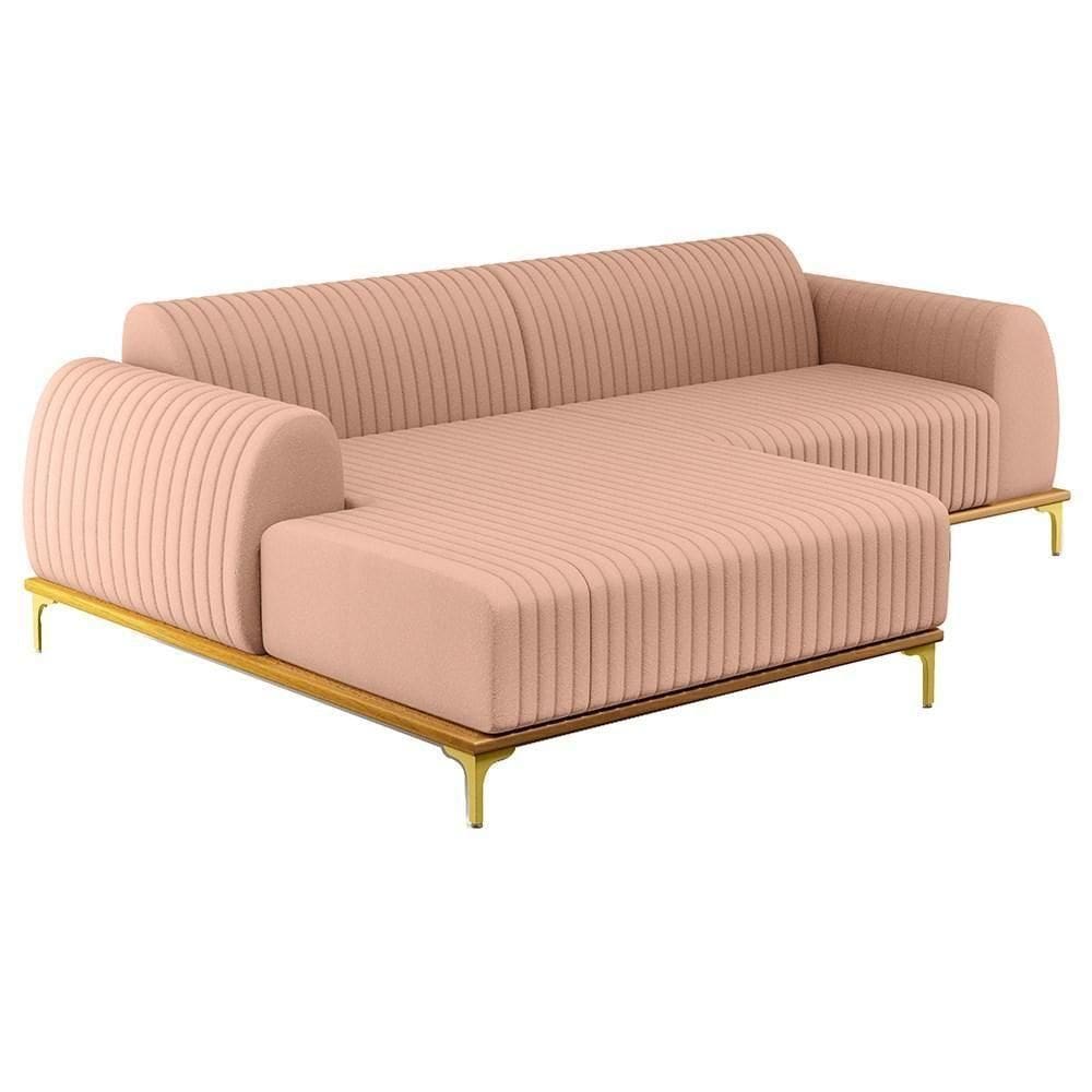 Sofá 265cm 4 Lugares Com Chaise Esquerdo Pés Gold Molino C-105 Linho Rosê - Domi