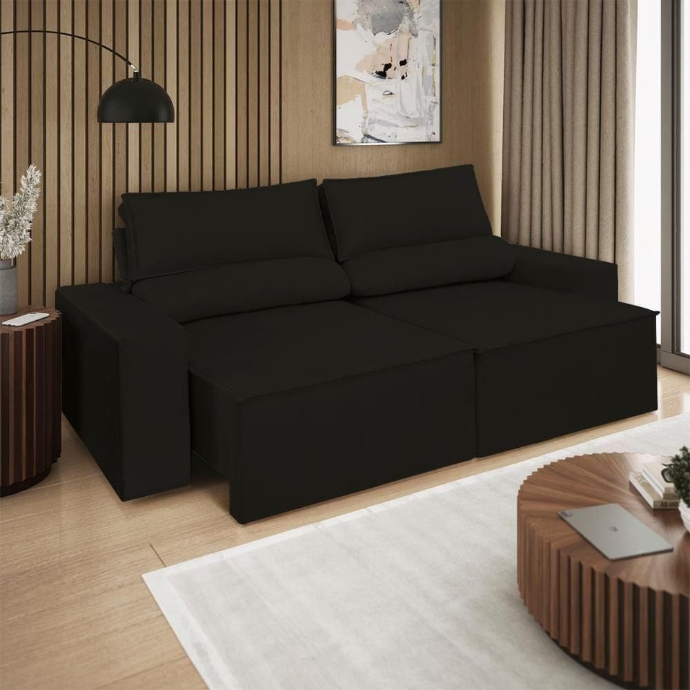 Sofá Reclinável Retrátil 2 Lugares 1,80m Balaqui Decor Preto