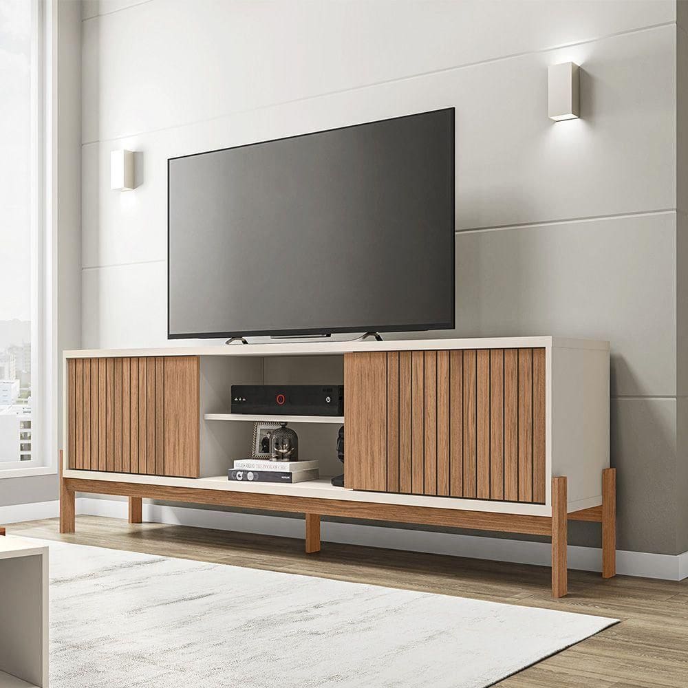 Rack Tv 72 Pol 180cm Bancada Ripado Para Sala Kellem Freijó-off White C01 - D`rossi