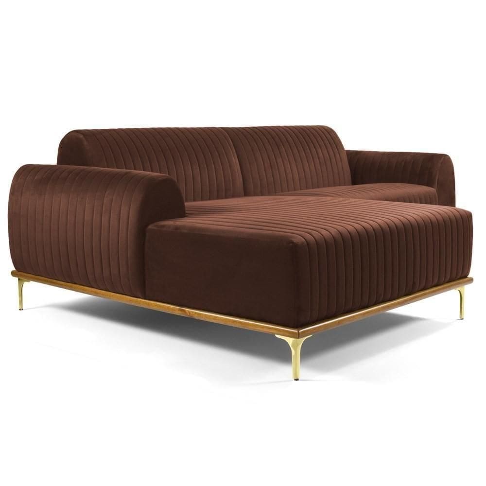 Sofá 245cm 4 Lugares Com Chaise Esquerdo Pés Gold Molino C-276 Veludo Terra - Domi