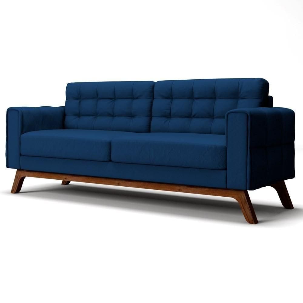 Sofá 300cm 4 Lugares Sandero C-304 Veludo Azul Marinho - Domi