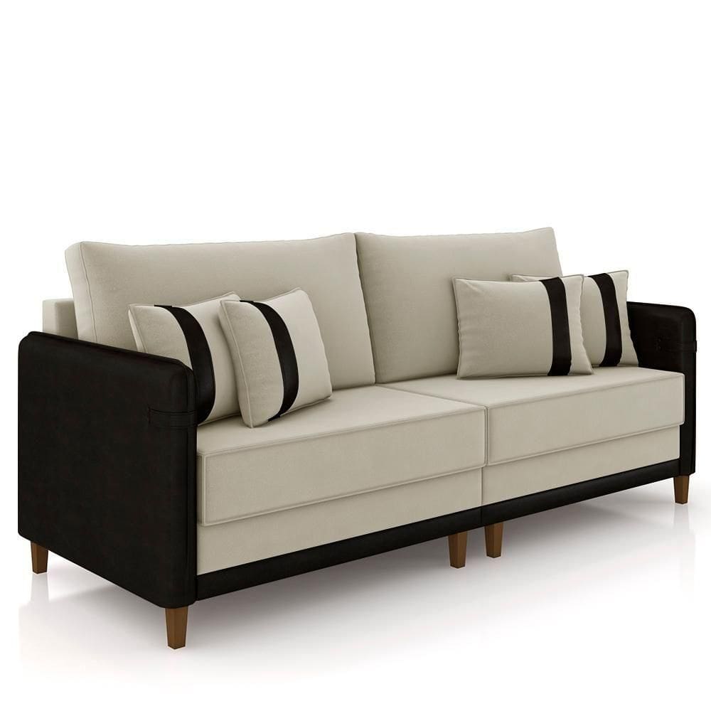 Sofá 4 Lugares Living 252cm Zoe Z08 Veludo Bege/preto - Mpozenato