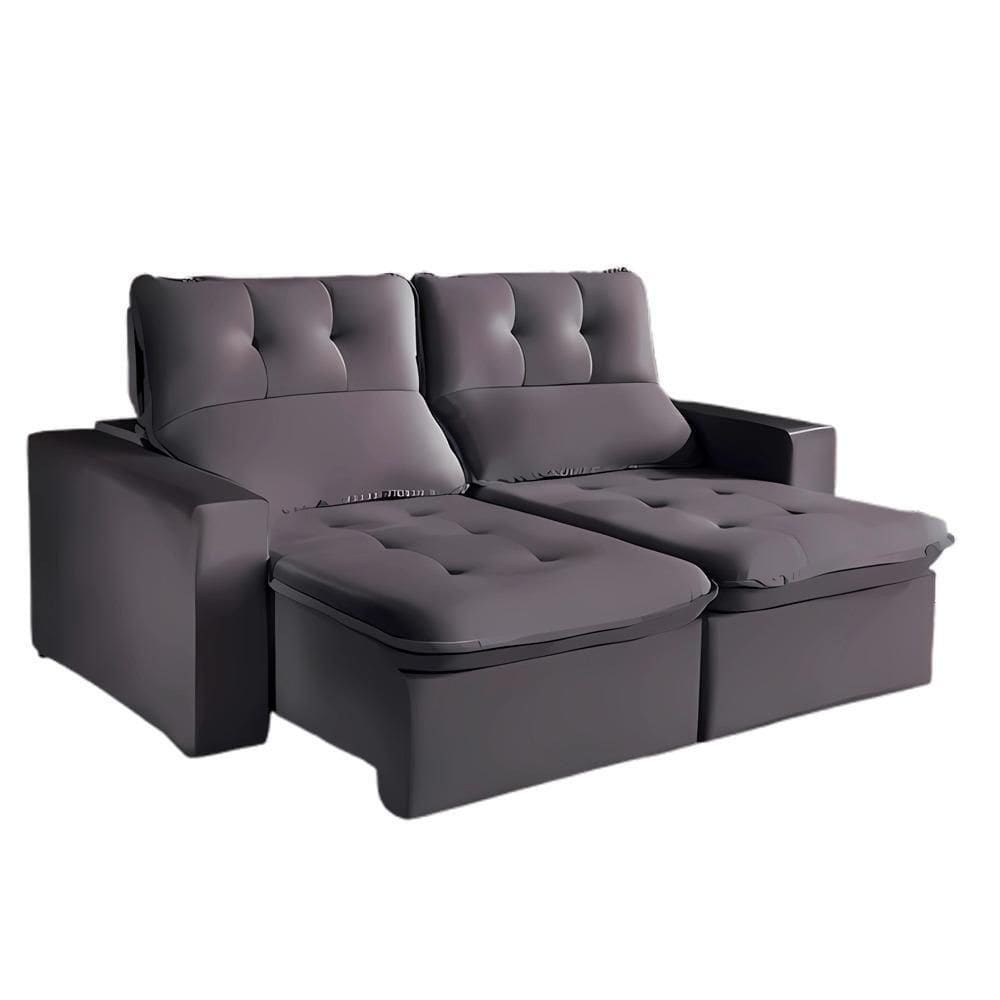Sofá Retrátil E Reclinável Berlim Veludo Cinza Chumbo 2m