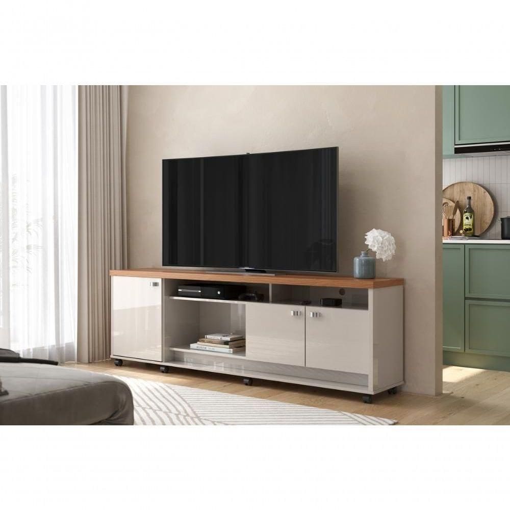 Bancada Dallas Suporte Para Tvs C- 3 Portas E Nichos - Off White Perolizado-jequitiba