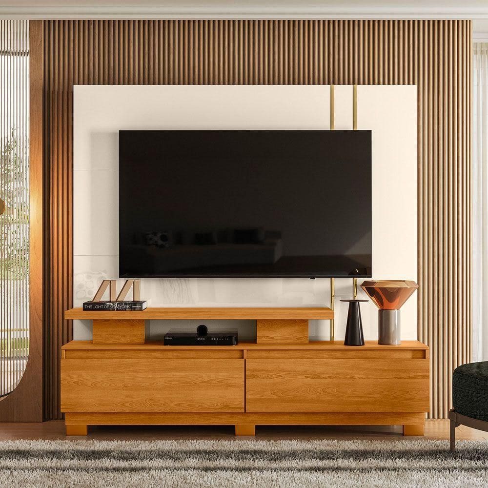 Estante De Tv 75 Pol 183cm Com Pé Sala Belora Cinamomo-off White M20 - D`rossi